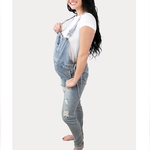NWT sexy mama light blue tie sides maternity overalls - Picture 2 of 13